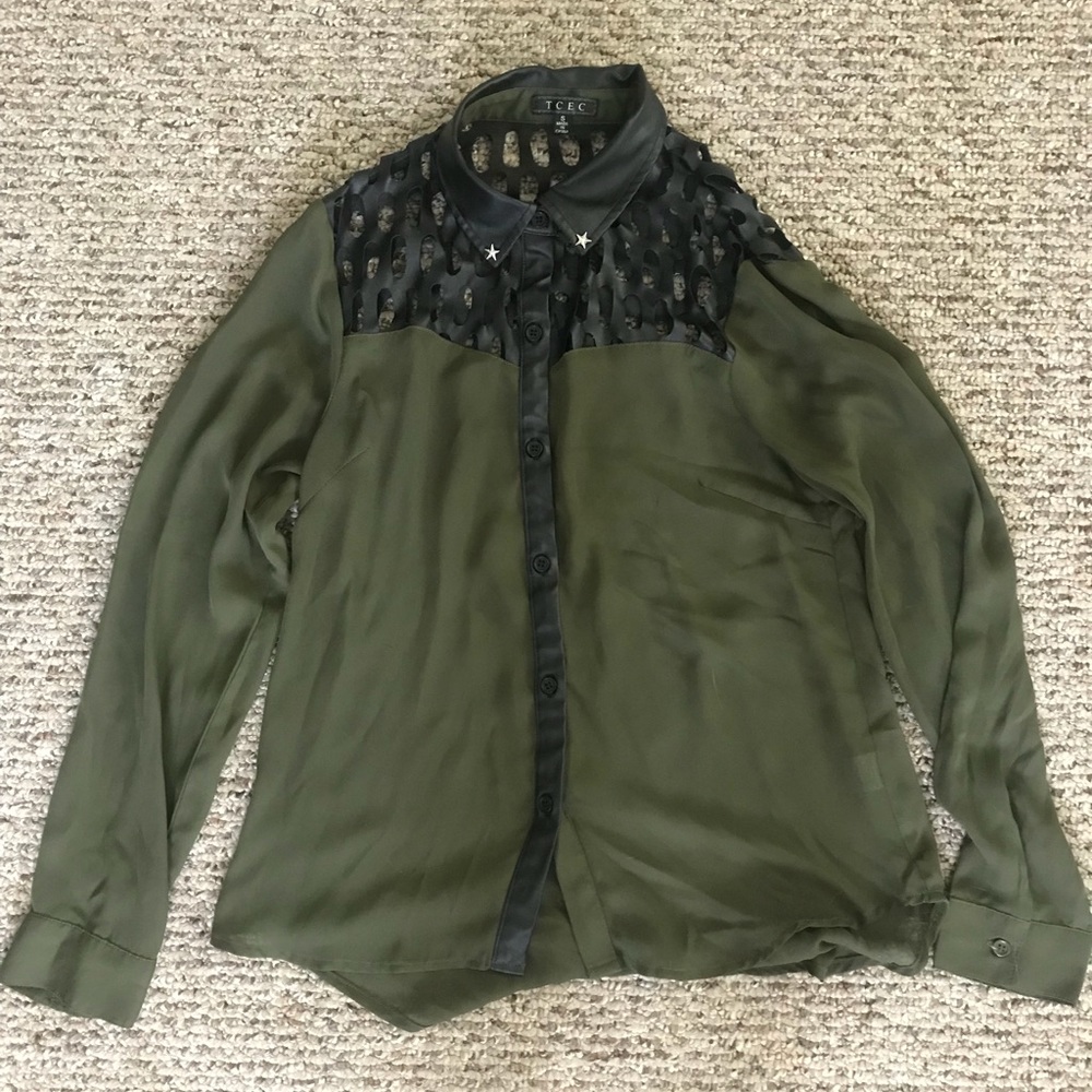 Faux leather sheer shirt